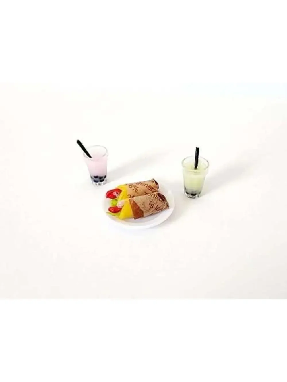 Miniature Dollhouse Burrito Snack Wraps and Boba Drinks